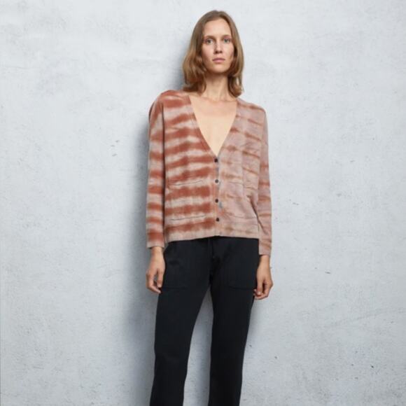 Raquel Allegra Tie-Dye Tiger Cashmere V neck Cardigan Sweater - Picture 1 of 7